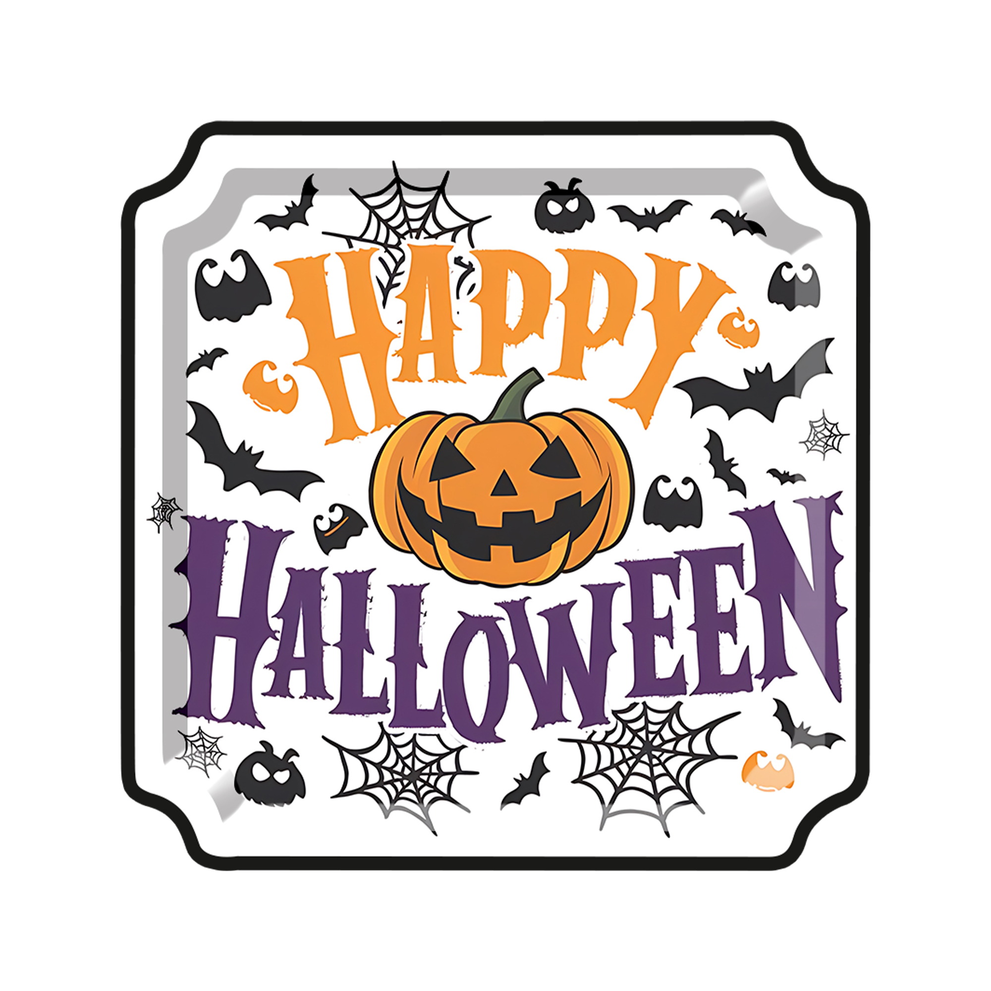 Halloween Theme White Background Pumpkin&Yellow Letter Pattern 10.5 Inch Plate