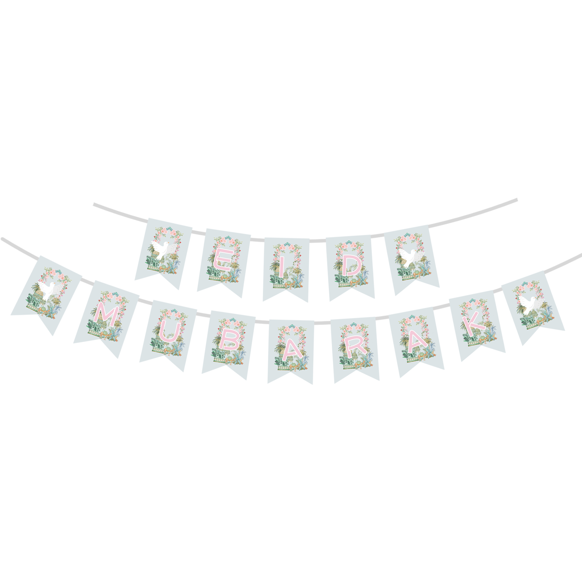 Eid Theme Light Blue Background Date Palm&Pink Wreath Pattern Banner