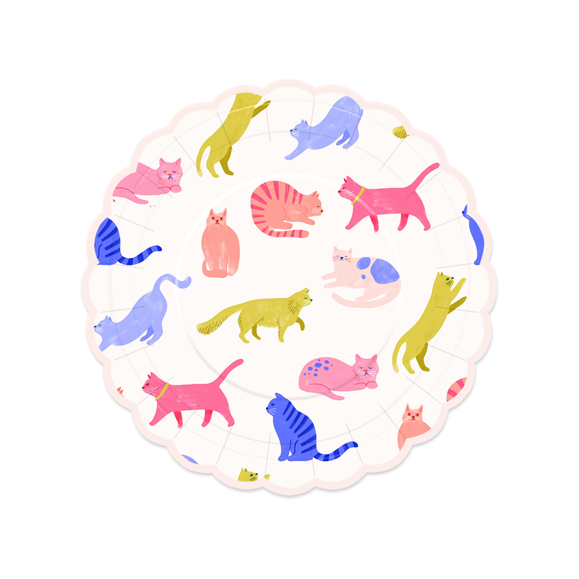 Animal Theme Beige Background Colorful Cat Pattern 9 Inch Plate