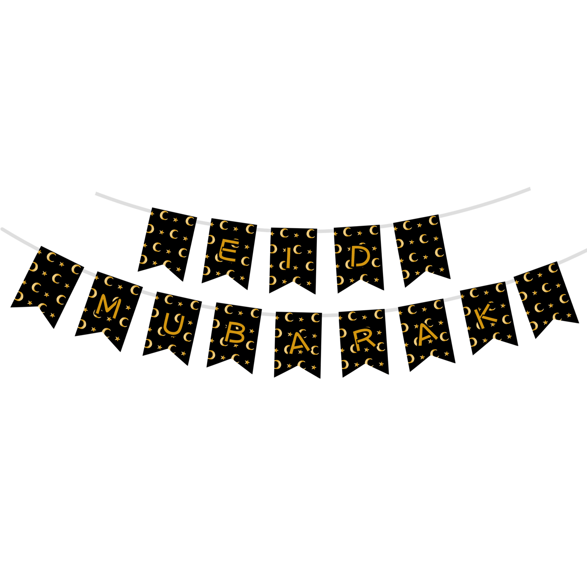 Eid Theme Black Background Golden Star&Moon Pattern Banner