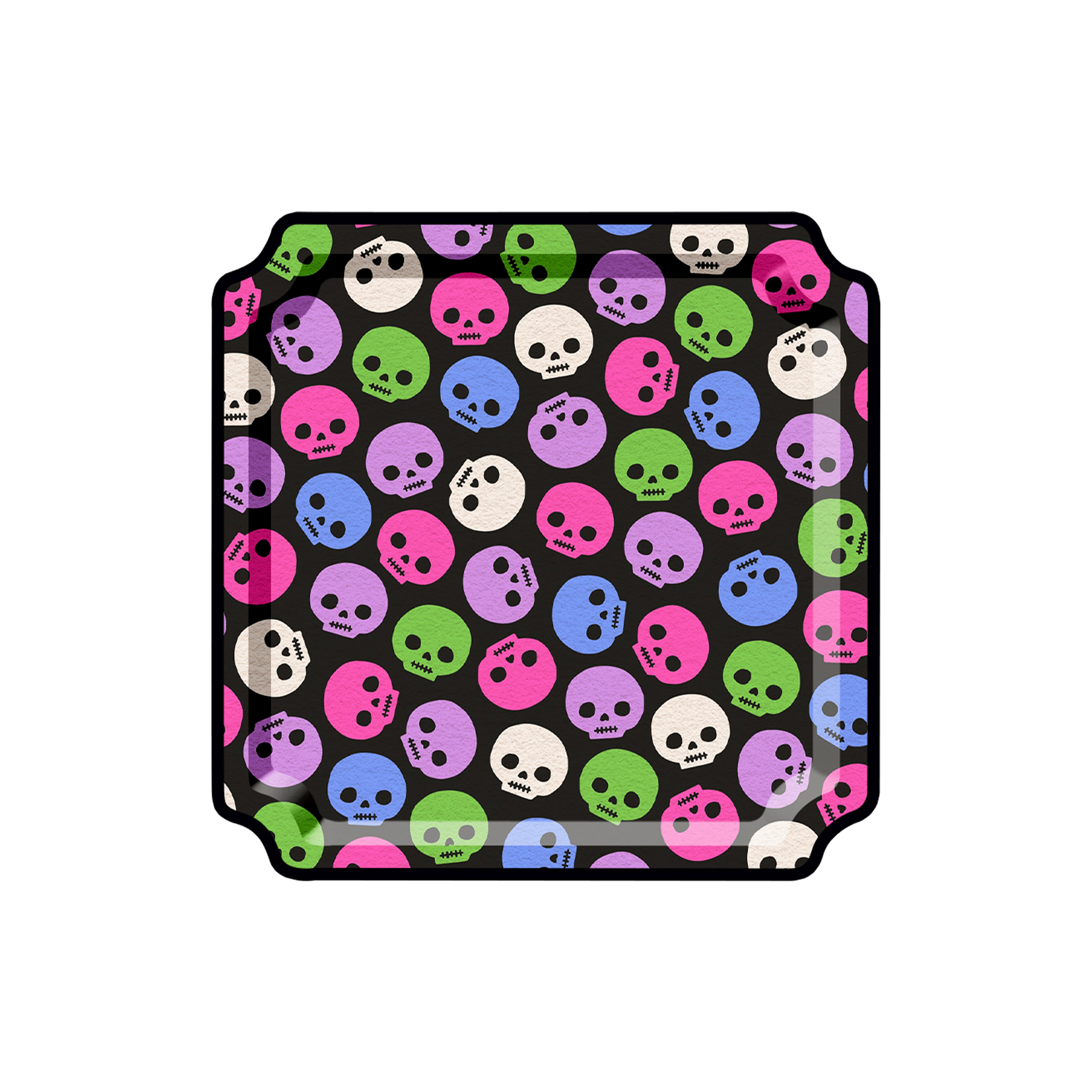Halloween Theme Black Background Colorful Skull Pattern 10.5 Inch Plate