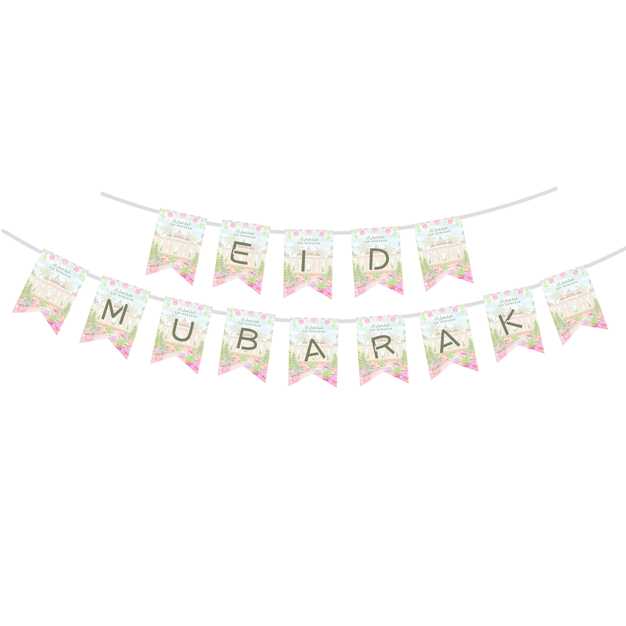 Eid Theme Mosque Background Pink Flower Pattern Banner