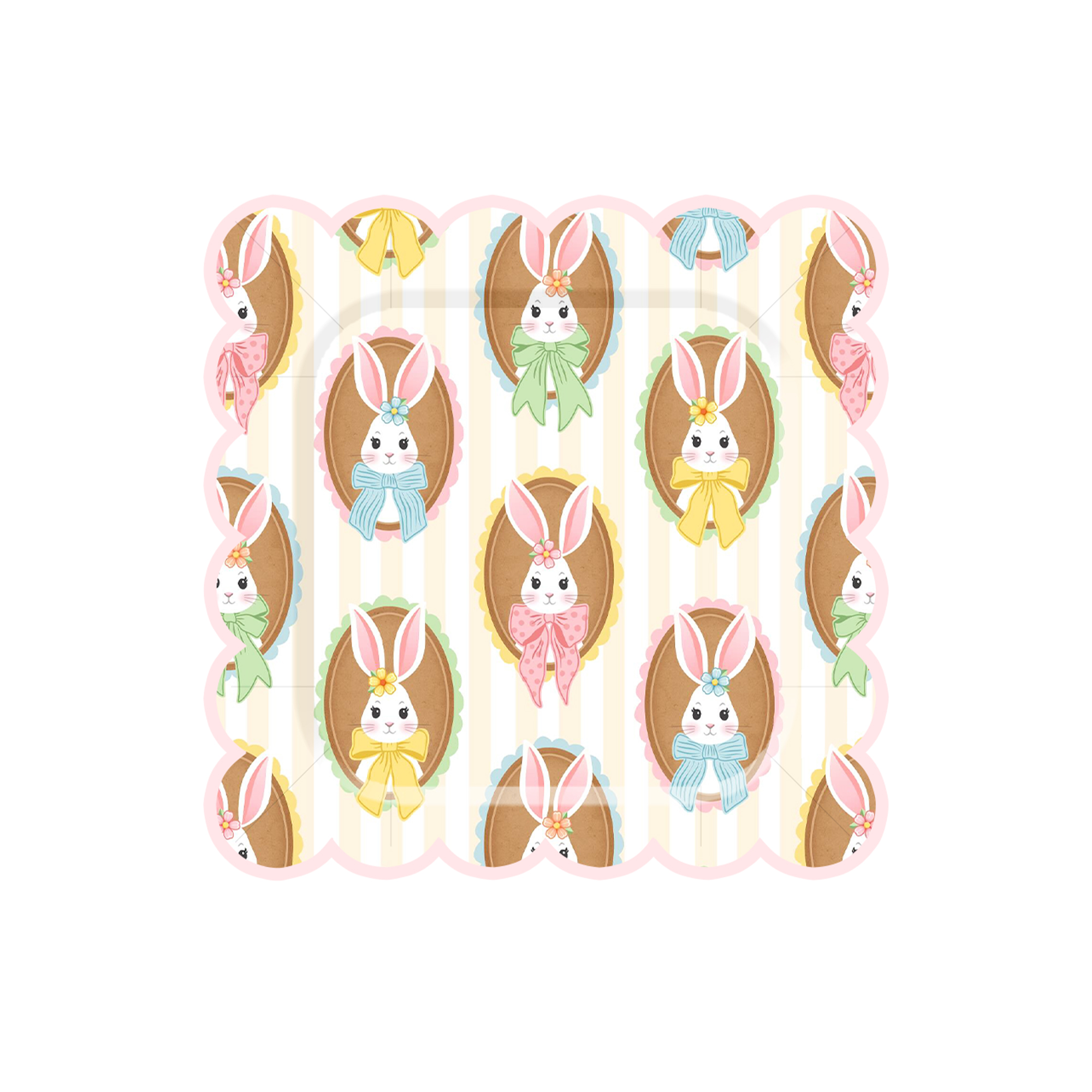 Easter Theme Square Lace Shape with Rabbit Dinner Plate