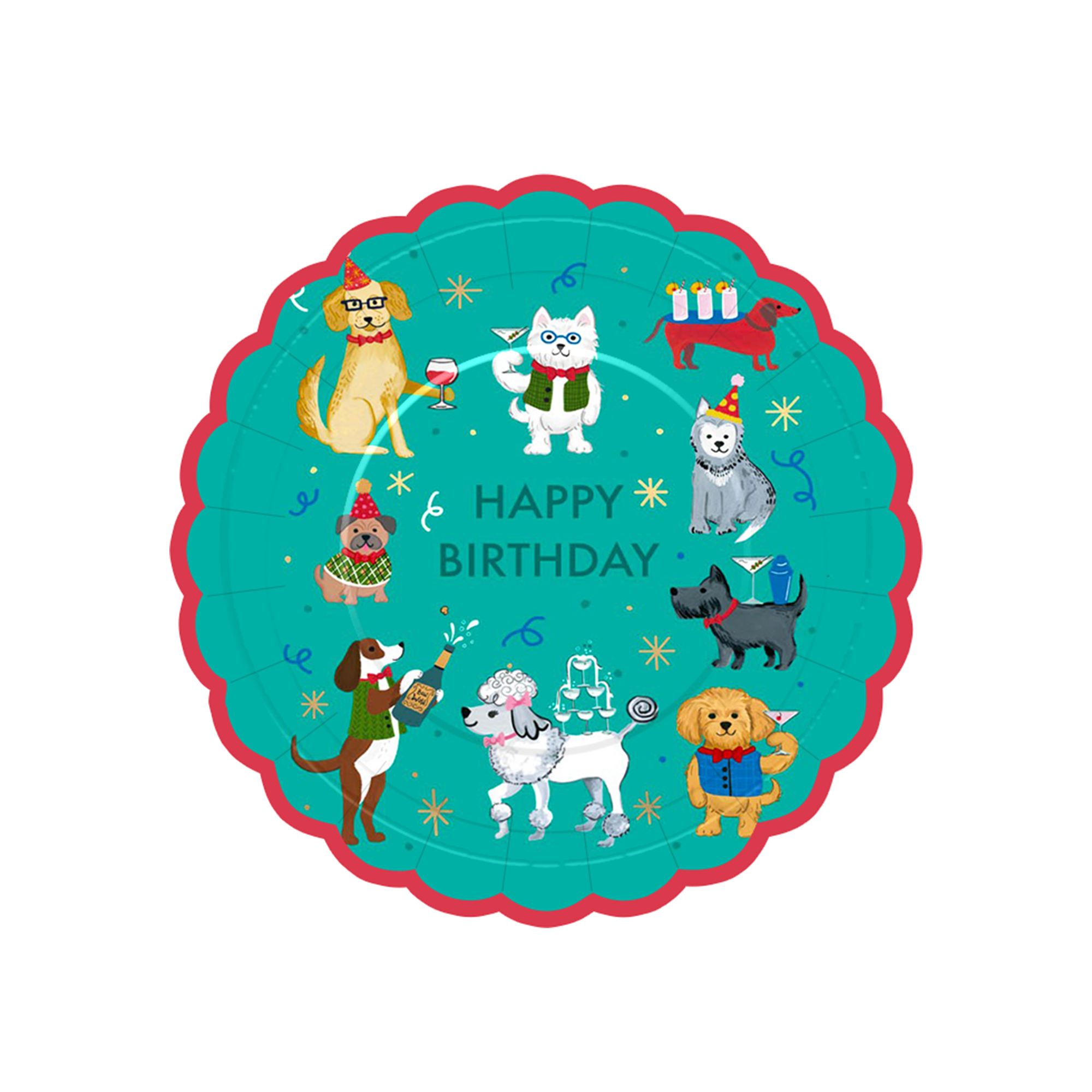 Animal Theme Green Background Colorful Puppy 7 Inch Plate