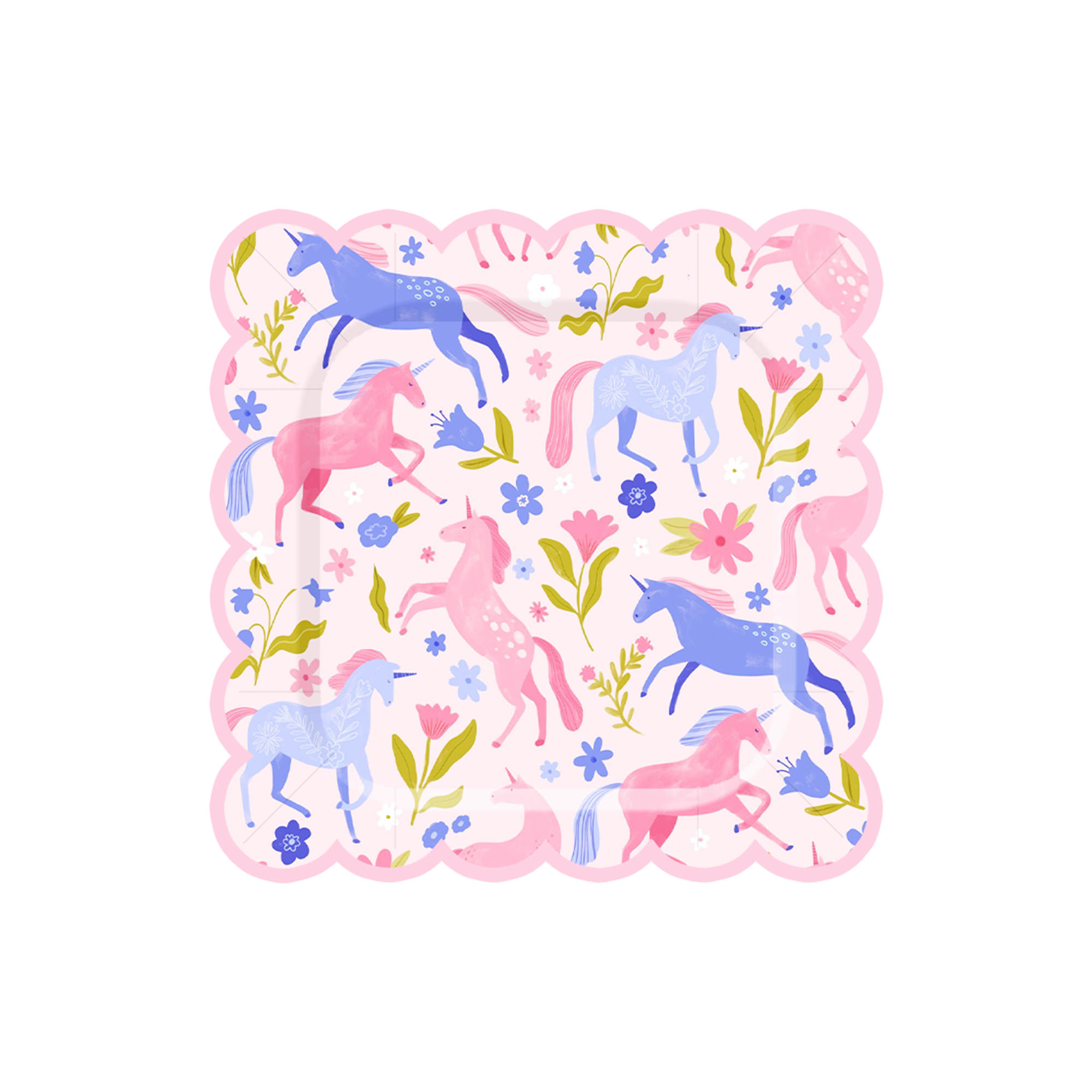 Kids Theme Light Background Colorful Unicorn Pattern 10.5 Inch Plate