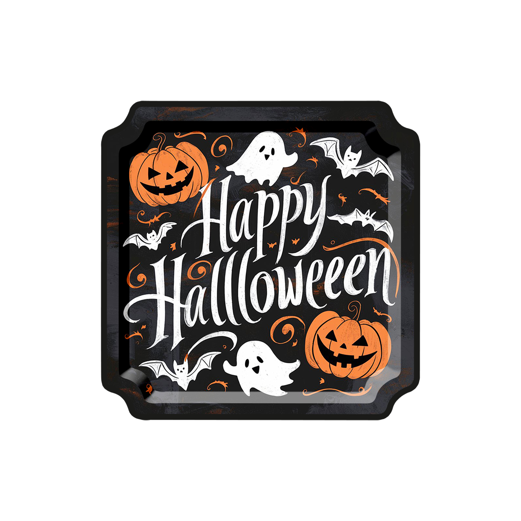 Halloween Theme Black Background Pumpkin&White Letter Pattern 10.5 Inch Plate