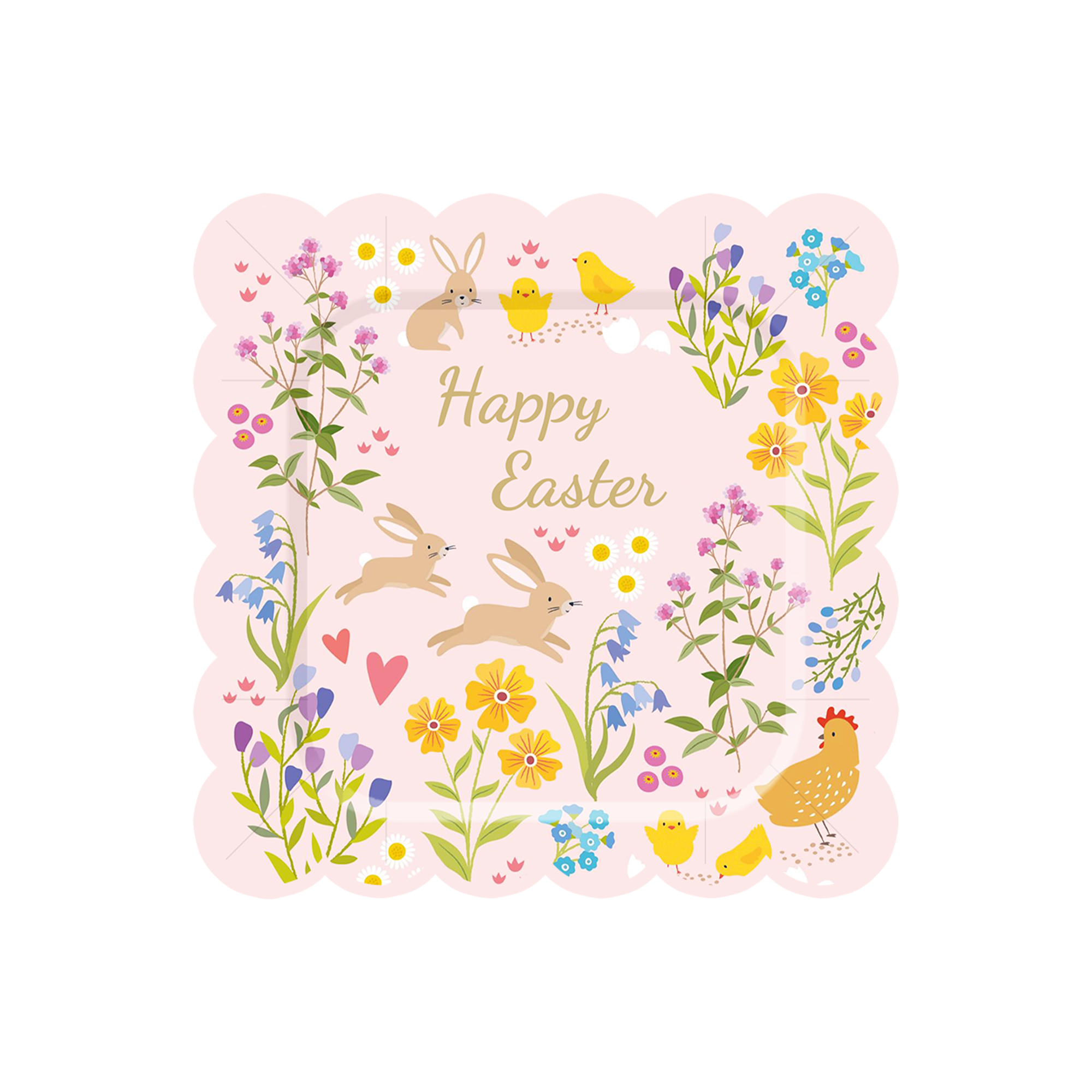Easter Theme Pink Square Lace Shape with Rabbit Dinner Plate