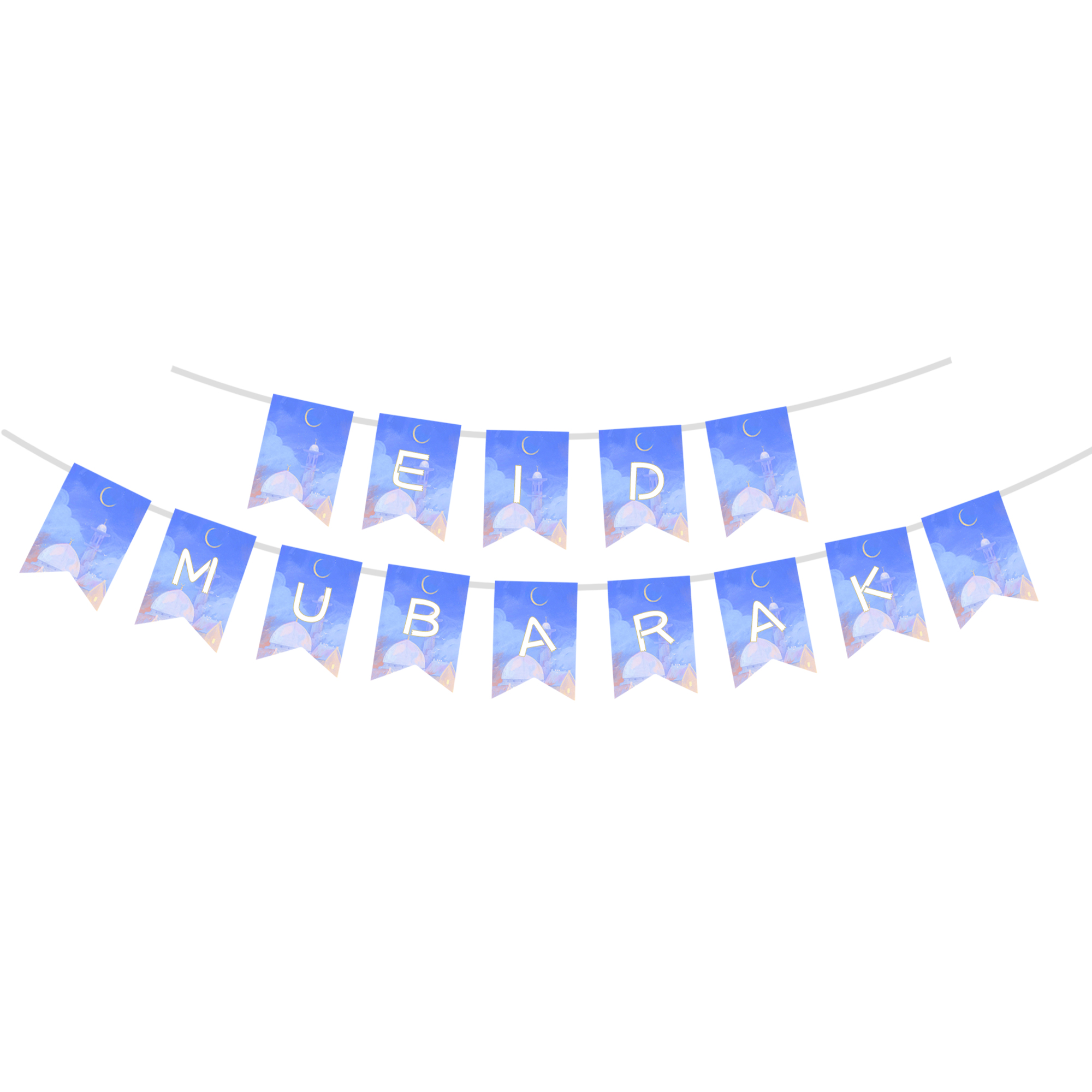 Eid Theme Blue Background Moon&Mosque Pattern Banner