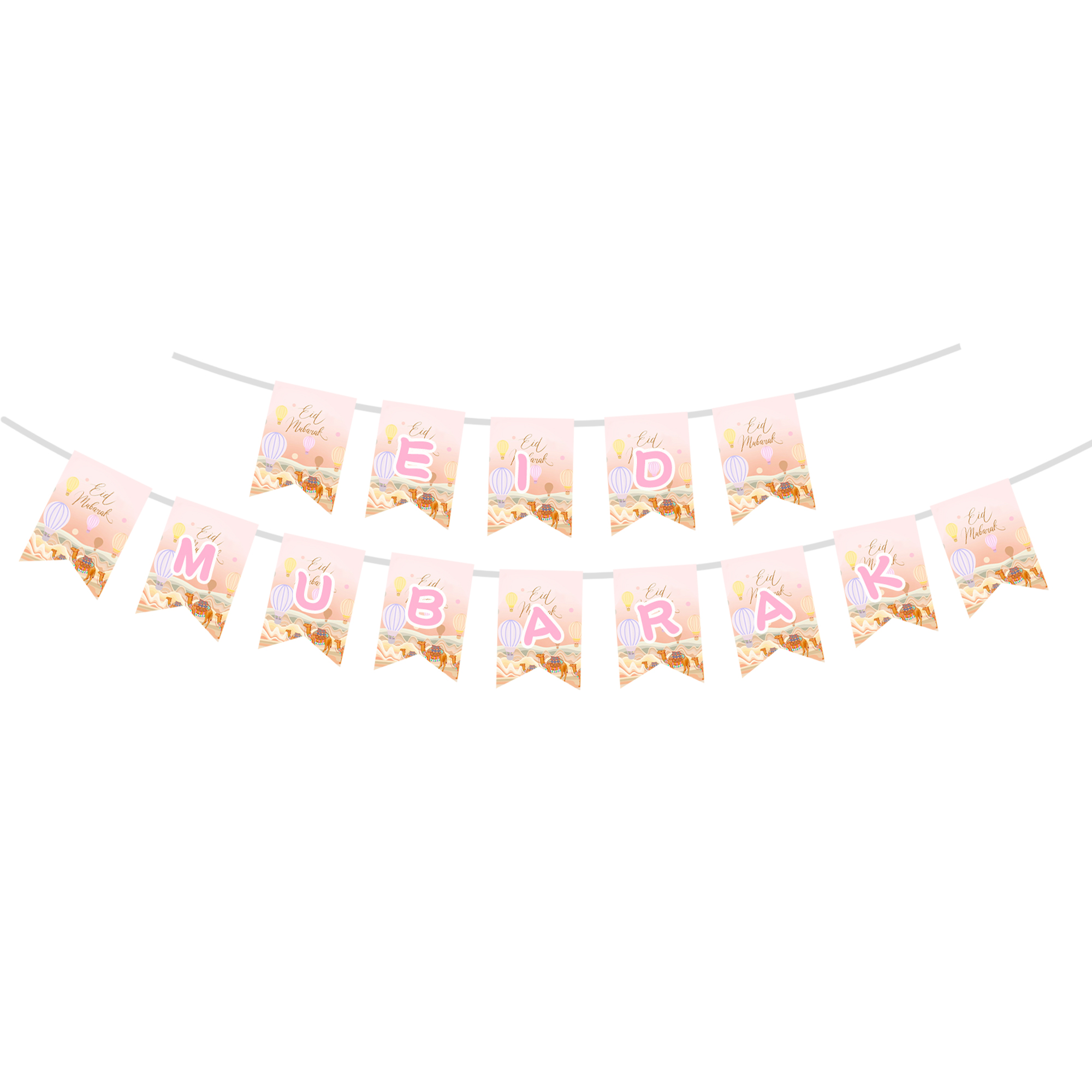 Eid Theme Light Pink Background Desert Camels Pattern Banner
