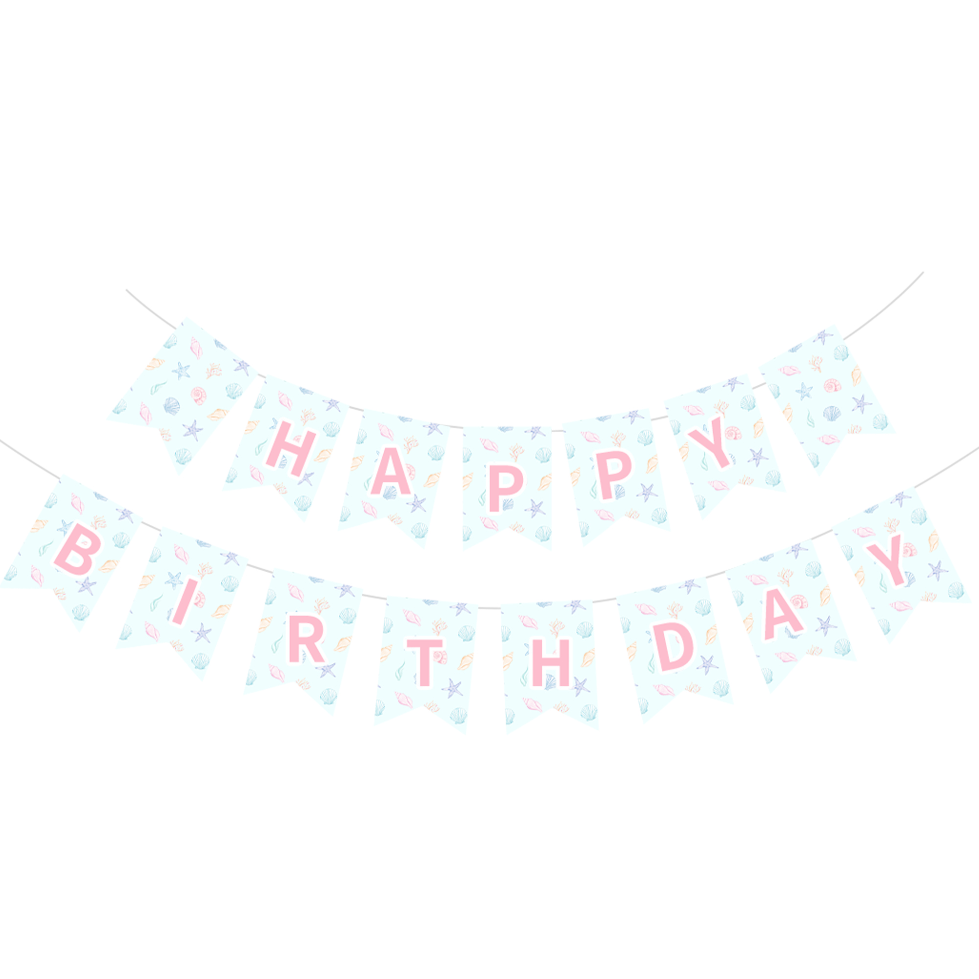 Mermaid Theme Light Blue Happy Birthday Paper Banner