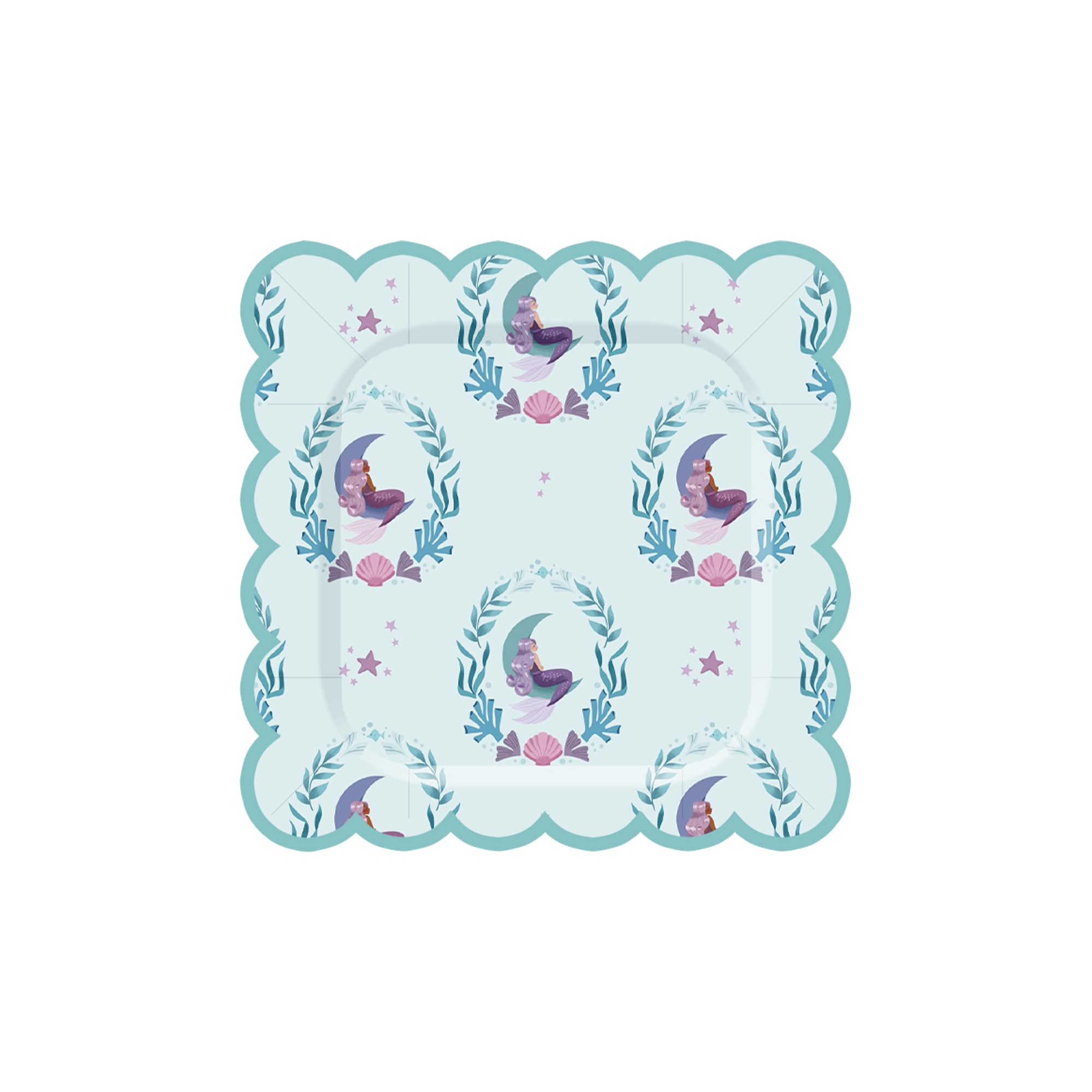 Mermaid Animal Theme Square Lace Shape Blue Color Dinner Plate