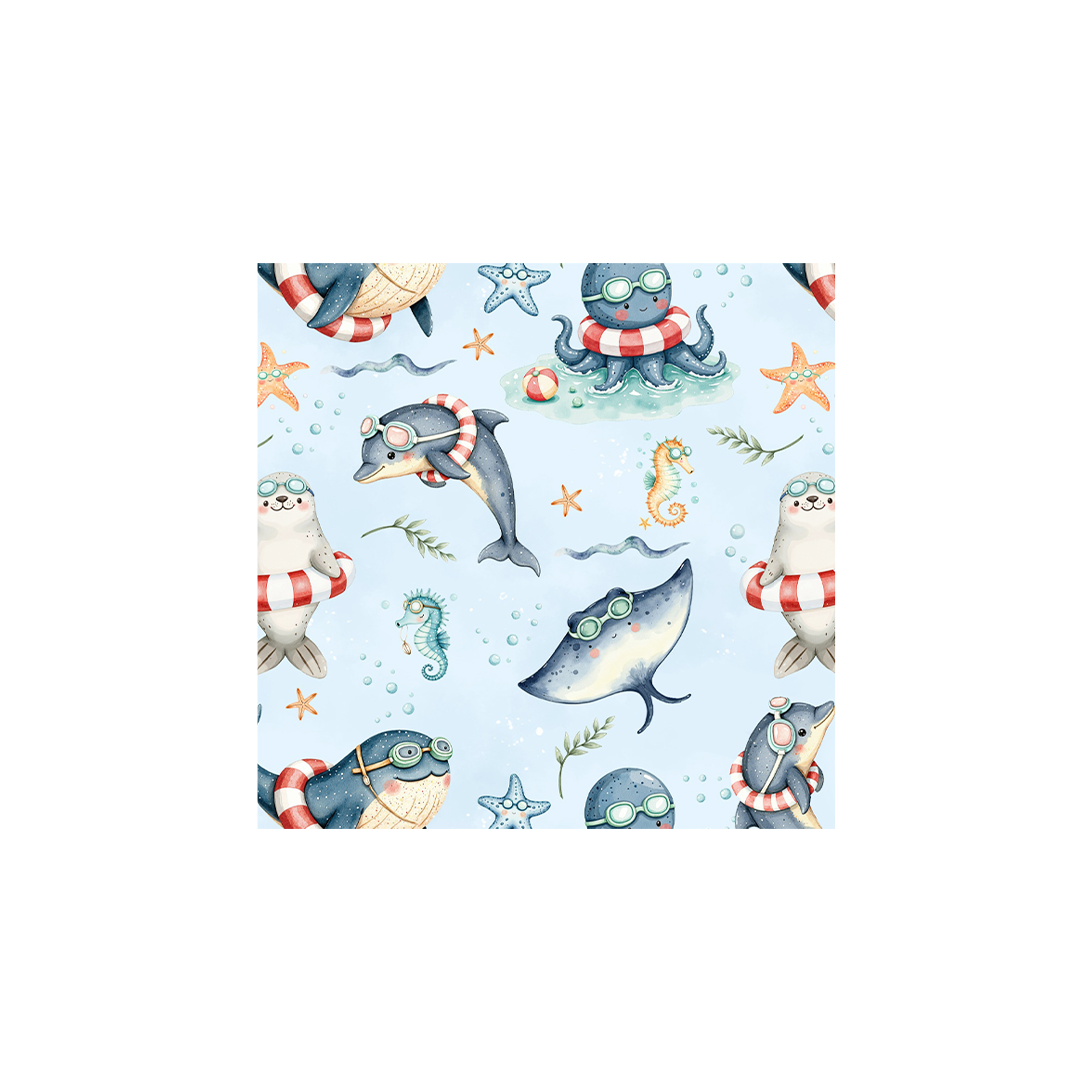 Ocean Animal Theme Light Blue with Octopus Sea Turtle Napkin