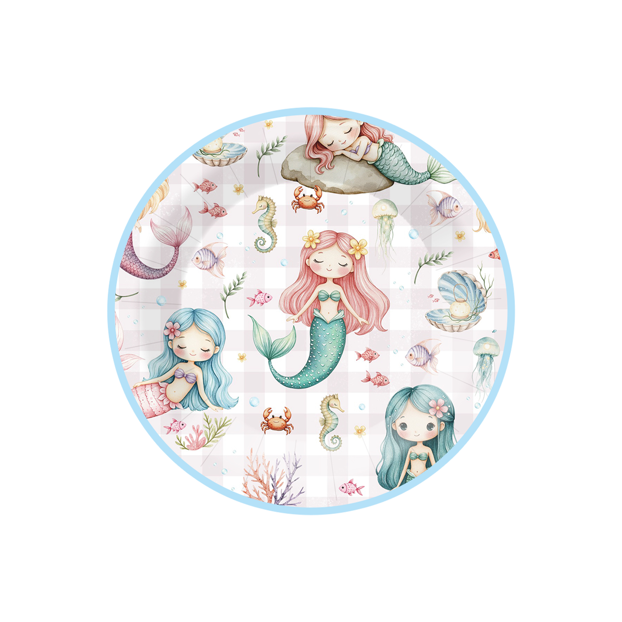 Mermaid Theme Round Shape with Shell and Mermaid Dinner Plate