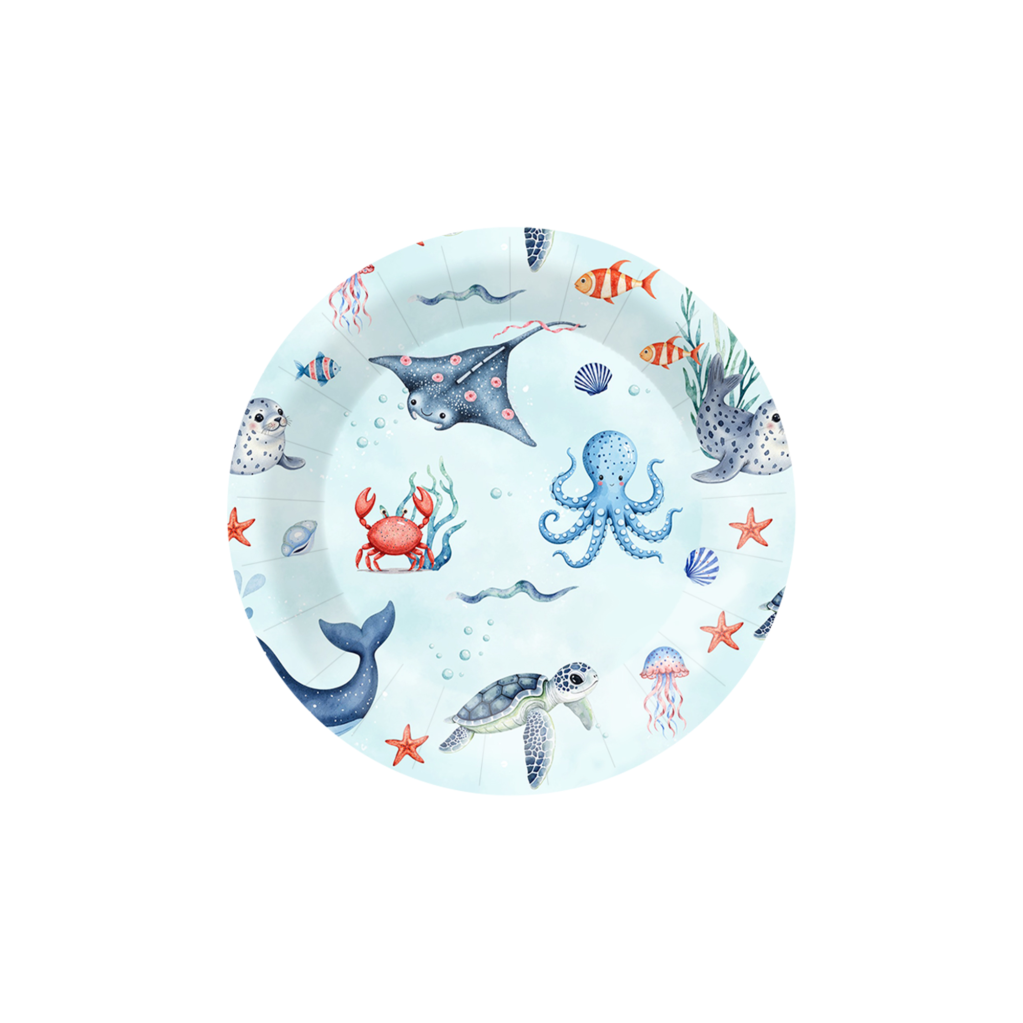 Ocean Animal Theme Round Shape Light Blue Color Dinner Plate