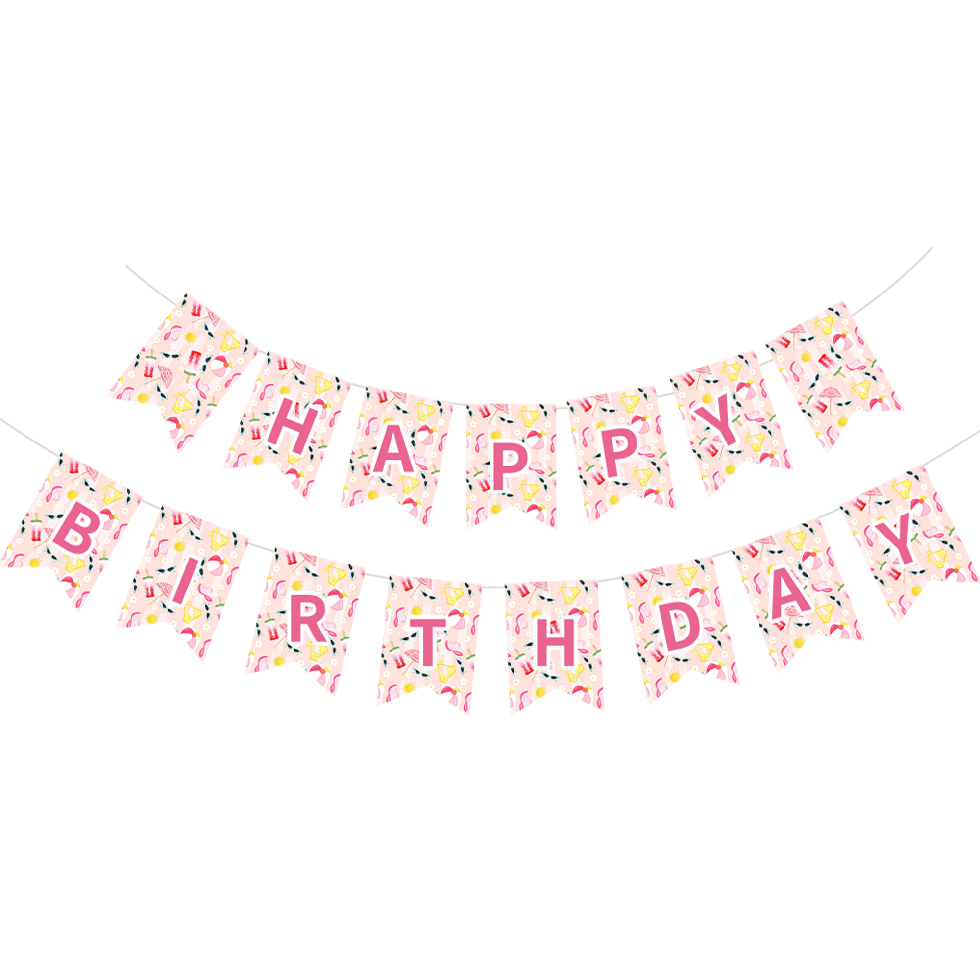Summer Theme Pink Color Happy Birthday Paper Banner