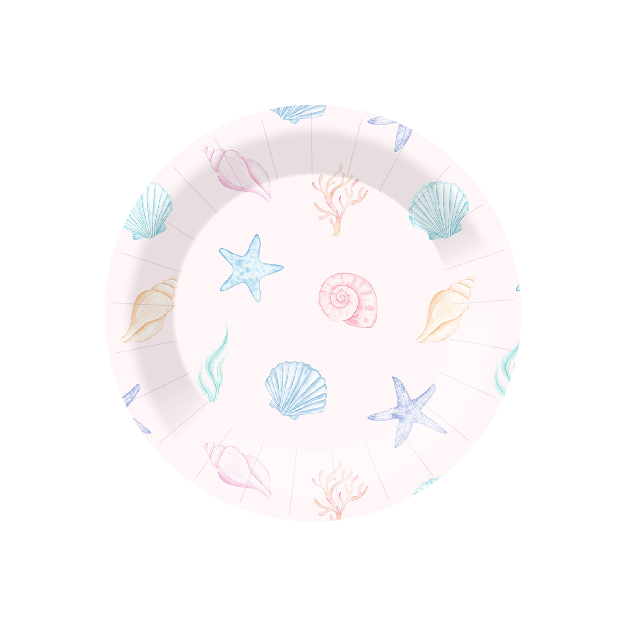 Mermaid Theme Round Shape Pink Color with Shell and Starfish Dinner Plate