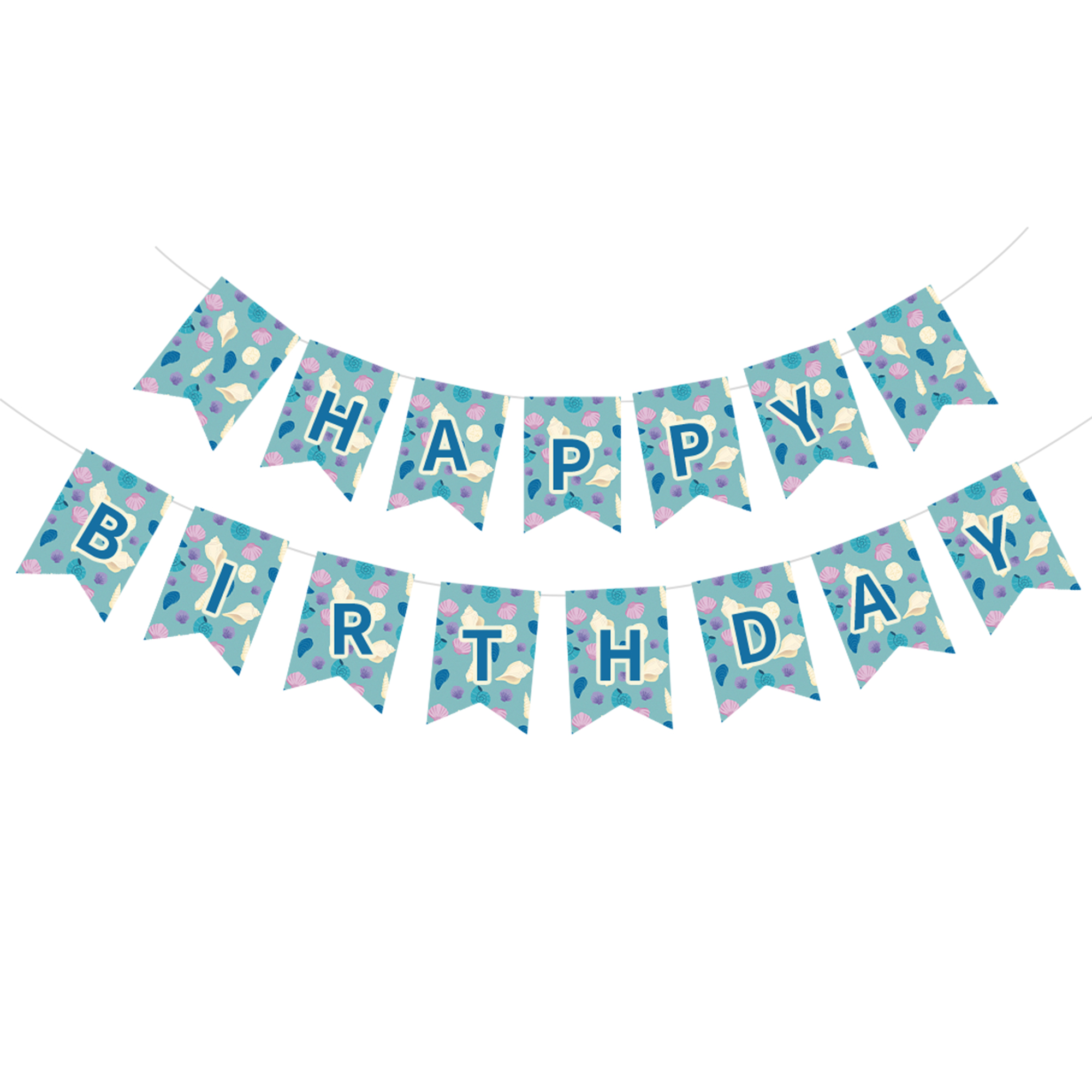Mermaid Theme Green Happy Birthday Paper Banner