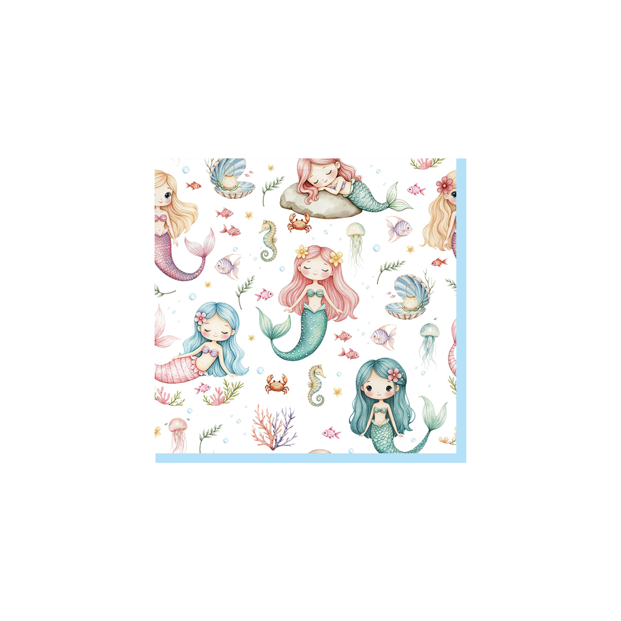 Mermaid Theme with Seahorse Jellyfish Napkin