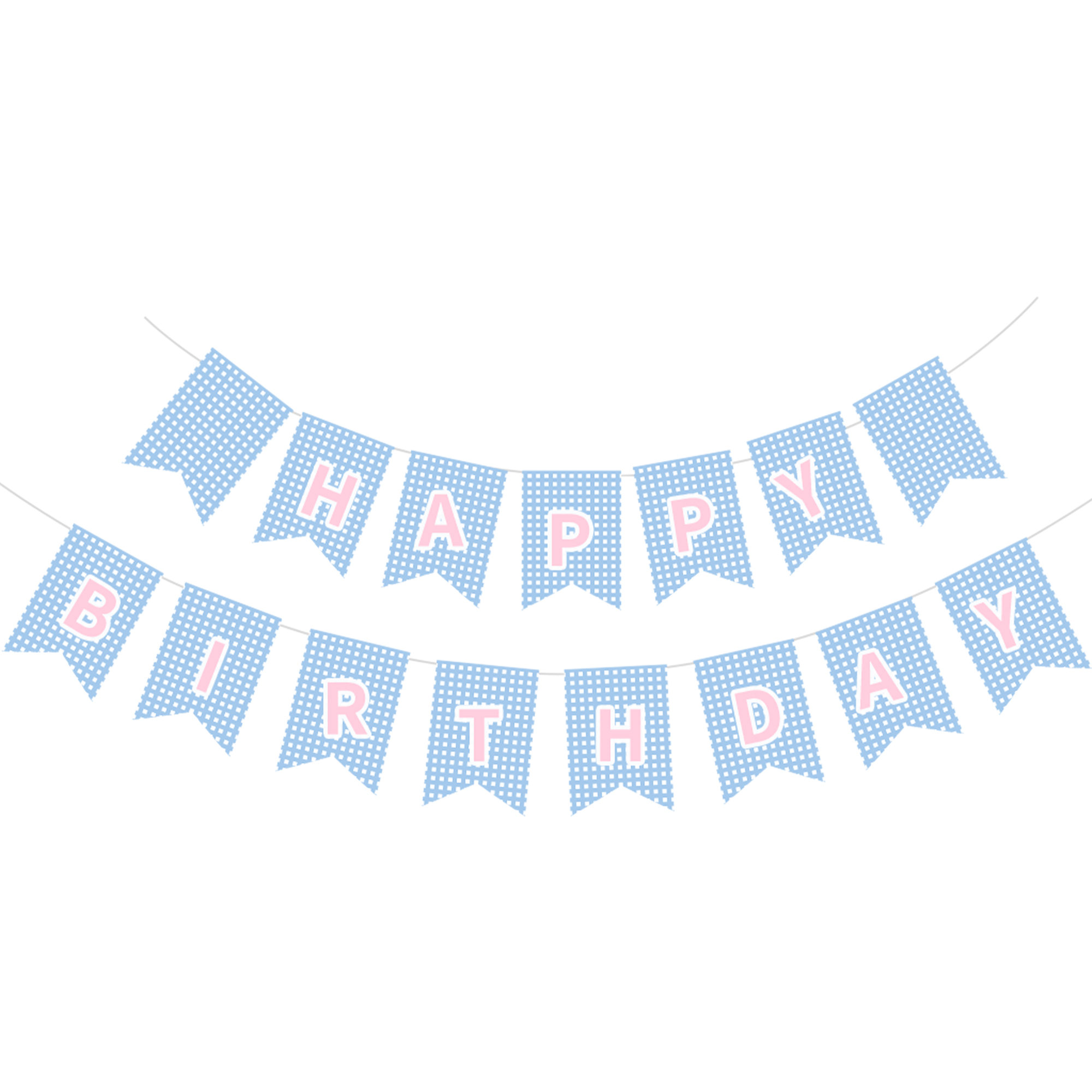 Animal Theme Blue Grid Happy Birthday Paper Banner