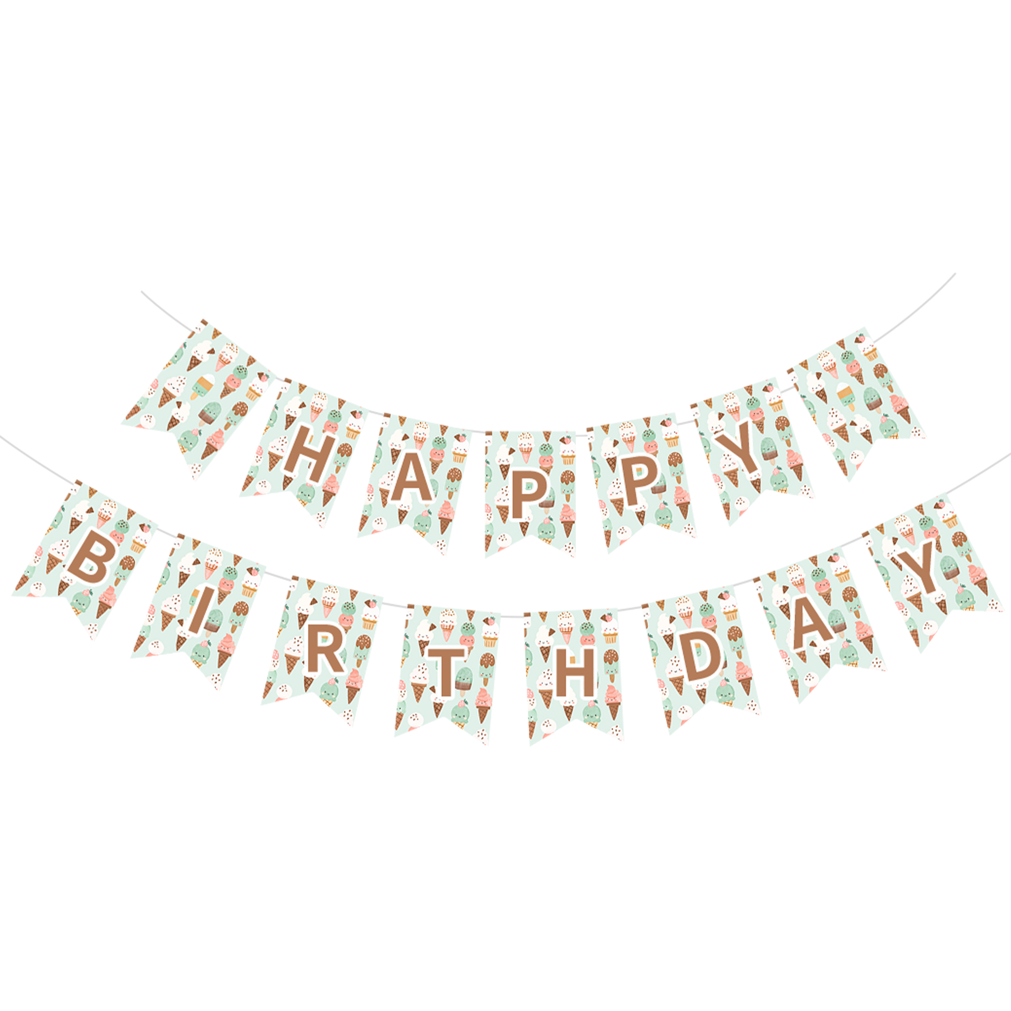 Summer Theme Mint Color Happy Birthday Paper Banner
