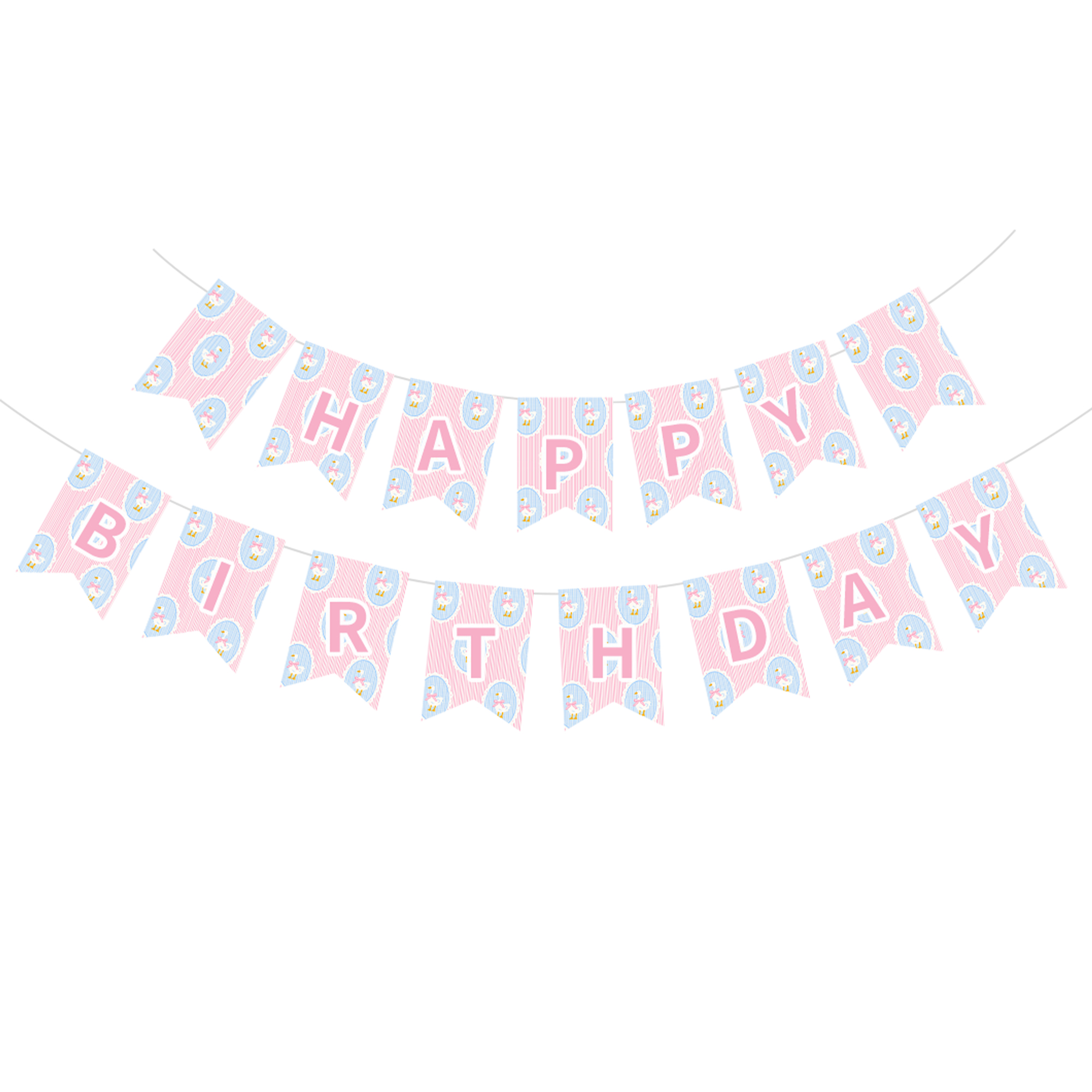 Animal Theme Pink Goose Happy Birthday Paper Banner