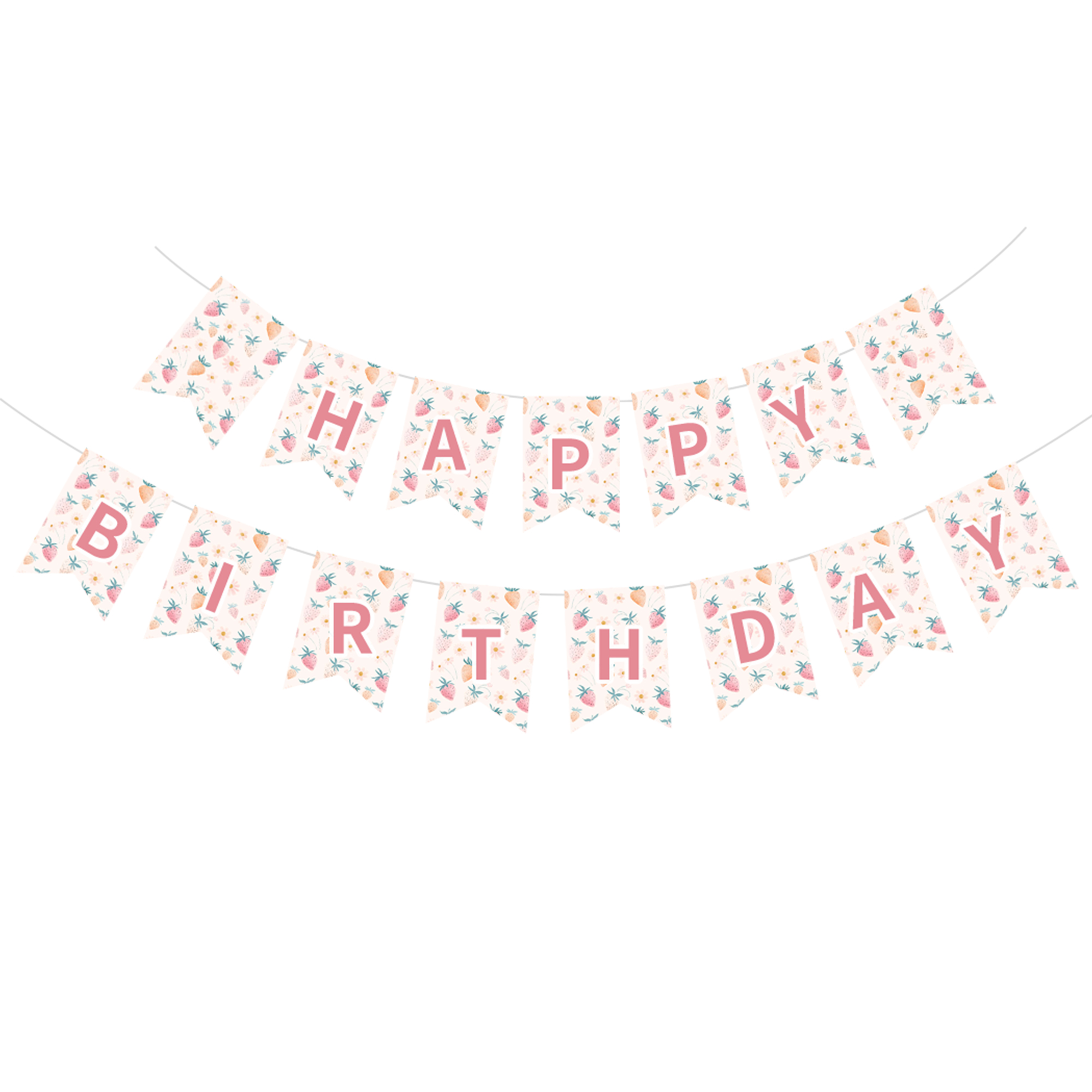 Fruit Theme Light Pink Color Happy Birthday Paper Banner
