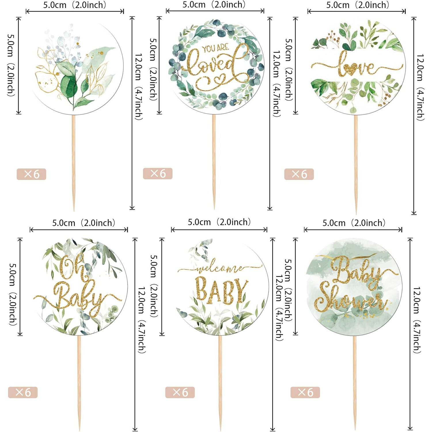 Birthday Theme Ink Wash Floral Cake Topper
