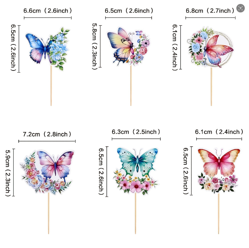 Floral Theme Big Butterfly Cake Topper