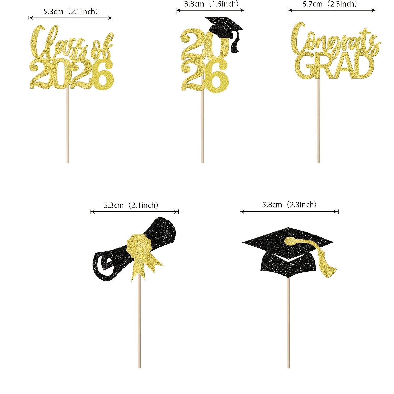 Graduation Theme Gold Class of 2026 Cake Topper