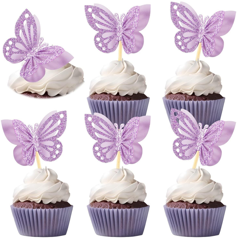 Birthday Theme Purple Butterfly Cake Topper