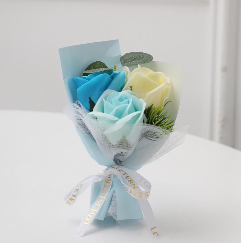 Finished Handmade New Blue Mini Rose Soap Flower