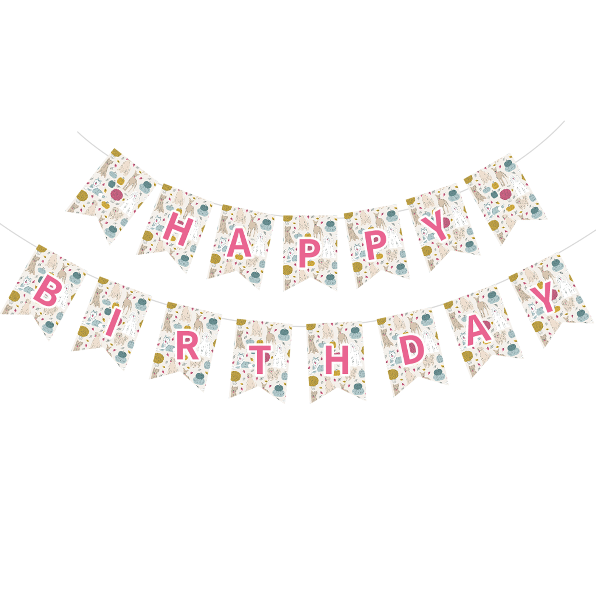Animal Theme Dog Pattern Happy Birthday Paper Banner