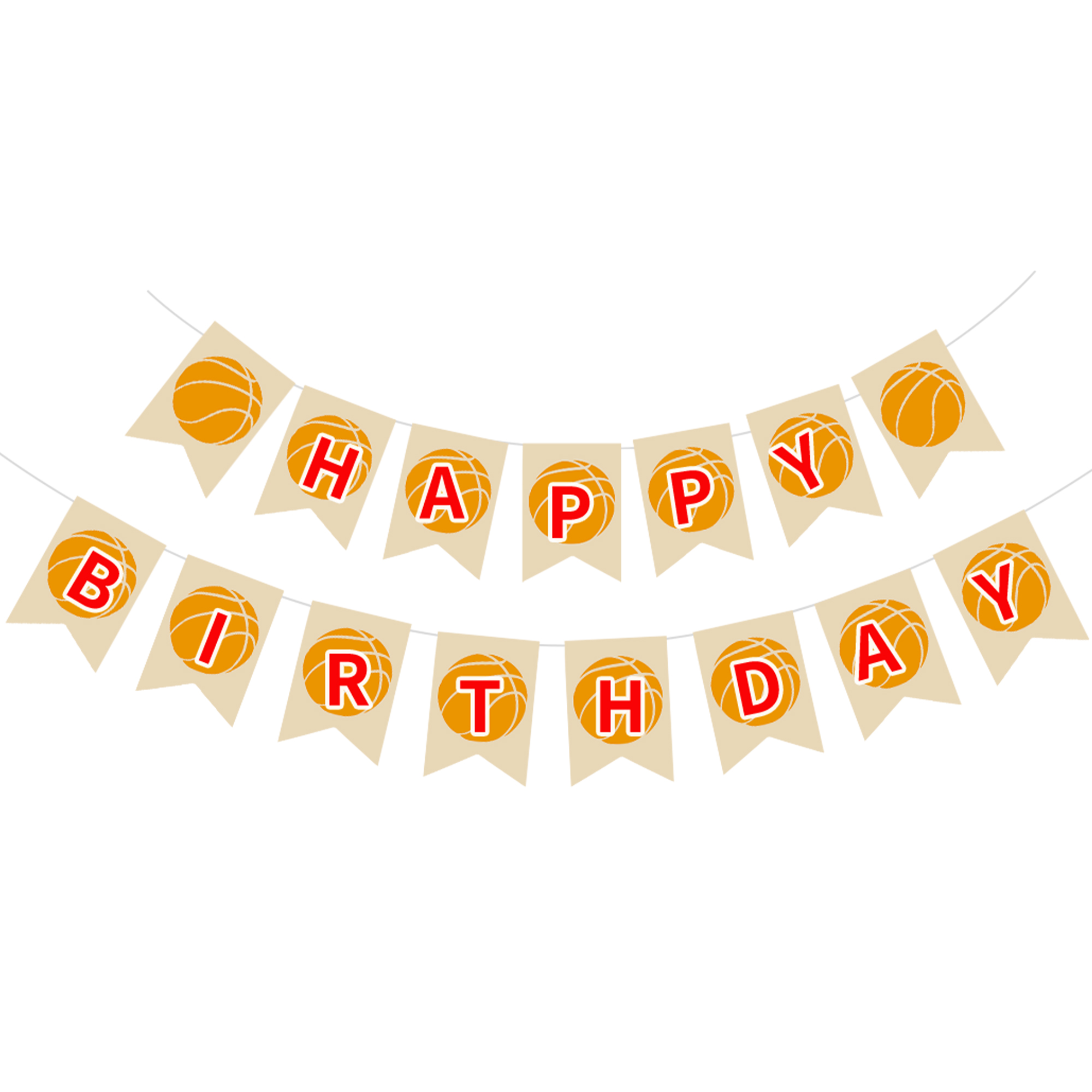 Sport Theme Basketball Pattern Happy Birthday Paper Banner